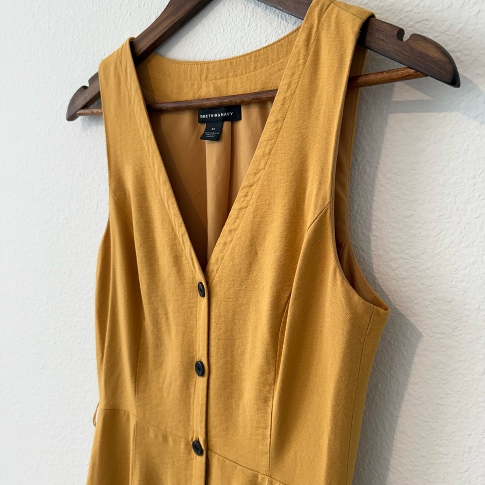 Something Navy Lined Mustard Button-Down Dress Xs - image 2